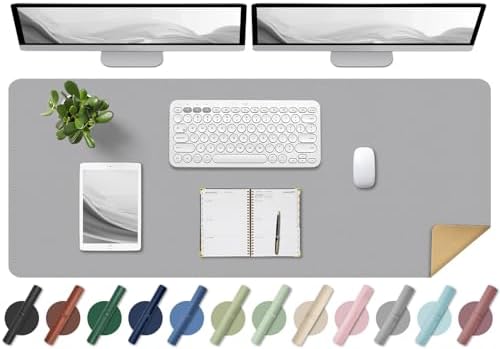 BLESWIN Large Desk Pad, 47.2'' x 23.6'', Office Desk Mat, Computer Mat for Desk, Leather Desk Pad Protector, Sewing Desk Blotter, Desktop Writing Pad for Office/Home/Decor Light Grey by BLESWIN