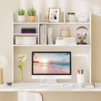 Tangkula Desktop Bookshelf for Computer Up to 32”, 37” Countertop Storage Hutch with 6 Storage Shelves, 3-Tier Desktop Organizer Display Rack, Wooden Desk Hutch for Dorm Home Office (White) - Image 5