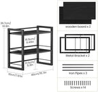 Office Desk Shelf Organizer, Wood Desktop Bookshelf Supplies Storage Rack, Shelf for Top of Desk and Dresser (Pure Black-2 Tier) - Image 3