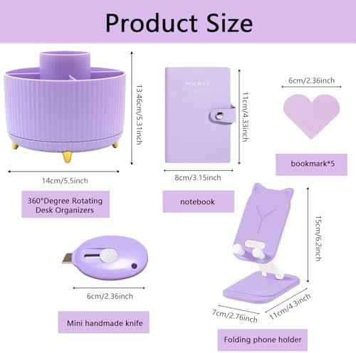 Office Supplies,Purple Desk Accessories,Desk Organizer,Stapler,Tape Dispenser,Folding Phone Stand,Scissors,Notebook,Staple Remover,Staples,Clear Tape,Sticky Notes,Clips,Cool Pen,Bookmark,Ect.22pcs - Image 5