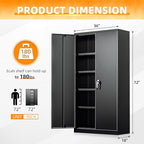 INTERGRETA Metal Storage Cabinet Locker for Home Office, Locking Garage Storage Cabinet with Doors and Shelves, 72" Tall Metal Steel Cabinets for Garage, Black - Image 2