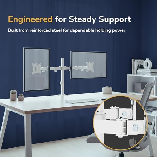 Mount-It Dual Monitor Mount Arm for Desk, Full Motion White Steel 17-32 in - Image 3