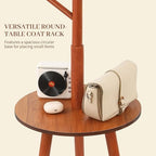 Wooden Coat Rack Freestanding with Round Table & 8 Hooks, Coat Tree Organizer for Clothes, Hats, Bags, Easy Assembly Space-Saving Coat Rack Stand for Home, Office, Walnut - Image 4