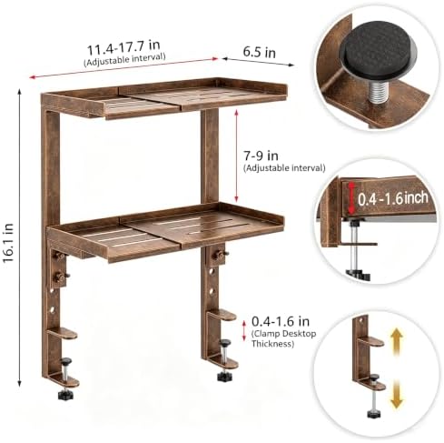 Expandable Clamp on Desk Shelf Organizer Storage with Headphone Holder - Image 3