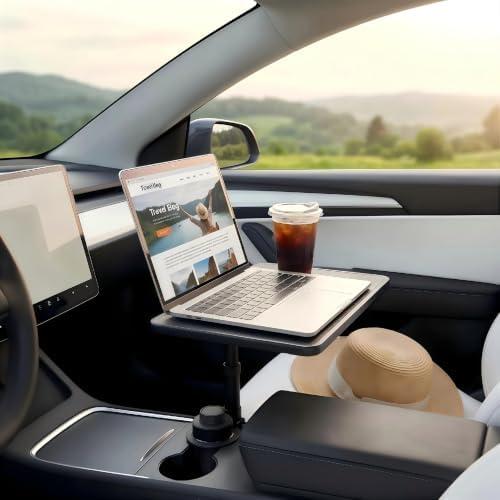 Car Desk for Laptop,，car Cup Holder Tray Car Table & Car Tray with 360° Rotating Cup Holder,Adjustable Height,Compatible with Tesla Model 3/Y/S, Ford，Toyota Sienna/Most Vehicles - Image 6
