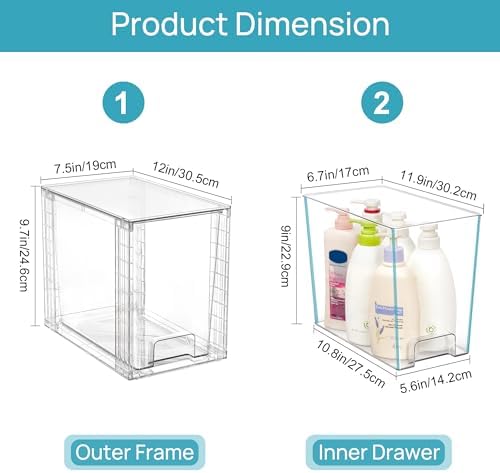 Vtopmart 4 Pack Clear Stackable Storage Drawers,9.7" High Plastic Organizers Bins for Skincare, Bathroom Supplies,Ideal for Cabinet,Undersink,Vanity,Kitchen,Pantry Organization - Image 3