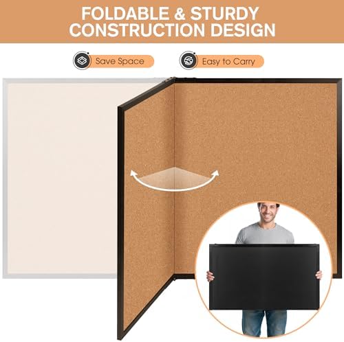 Extra Large Cork Bulletin Board 60" X 48", Foldable Notice Pin Board for Wall, Black Wood Framed 5'x4' Corkboard, Wall Mounted Noticeboard with 32 Push Pins for School, Home & Office - Image 4