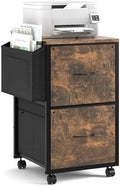 VINGLI 2 Drawer File Cabinet with Side Bag, Rolling Mobile Under Desk with Wheels, Fabric Drawers Printer Stand for Home Office, Fits Letter Size, Rustic Brown by VINGLI