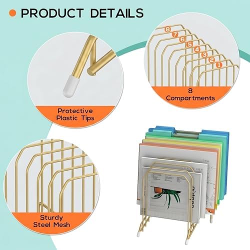 Incline Sorter Desk File Organizer, Metal Desk Magazine Folder Holder with 8-Section Vertical Compartments Rack File Organizer for Office, Home, School - Image 3