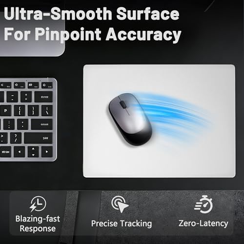 Glass Gaming Mouse Pad, Hard Mousepad for Gaming, 13.7” x 9.8” Ultra-Smooth Micro-Etched Surface Mousepad, Improved Precision & Speed, Anti-Slip Base, White - Image 4