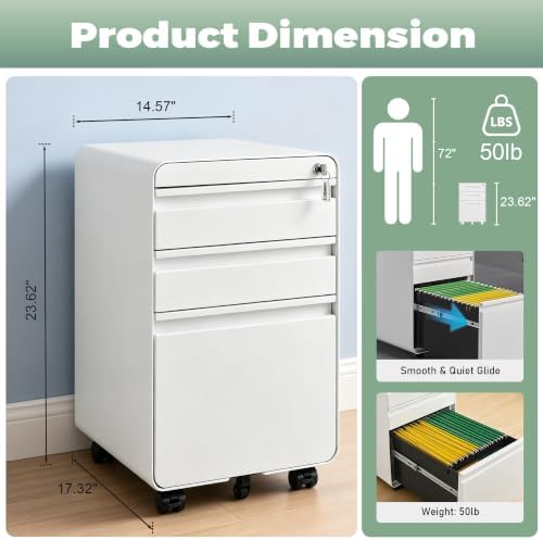Guizeeopo 3 Drawer Mobile File Cabinets for Home Office - Image 3
