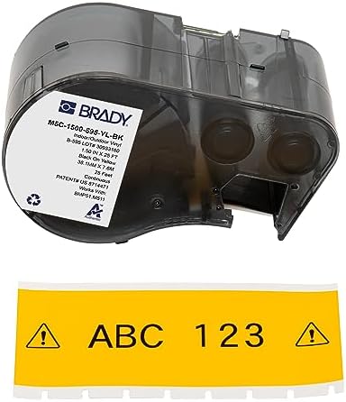 Brady Authentic(M5C-1500-595-YL-BK) All-Weather Vinyl Labels 1.5 in W x 25ft Black on Yellow. for use with BMP51, M510, and M511 Label Printers. by BradyCorp