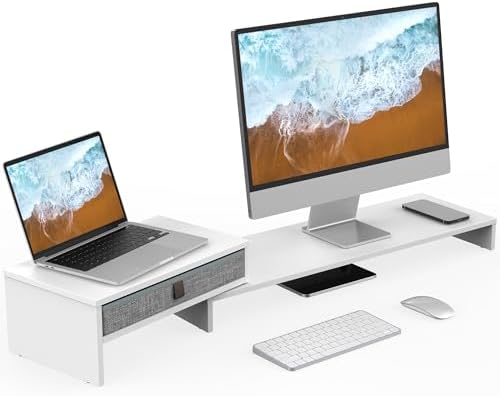 Fenge Monitor Stand with Fabric Drawer, Adjustable Length and Angle by Fenge