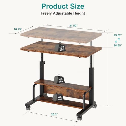 OLIXIS Rolling Desk, Storage Shelves, Laptop Table, Home Office - Image 3