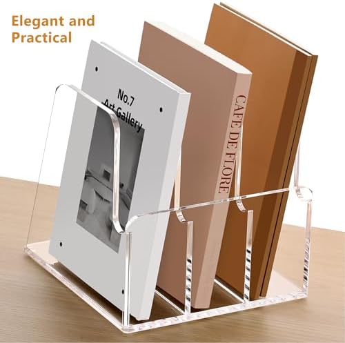 SANRUI Clear Acrylic Magazine File Holder Vertical Desk Organizer 3-Slot - Image 2
