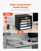 VEVOR Literature Organizer, 5 Compartments Office Mailbox with Adjustable Shelves, Wooden Mailbox Sorter with MDF, Countertop Office Home Classroom Storage Organizer for File, Document, Paper, Black - Image 4