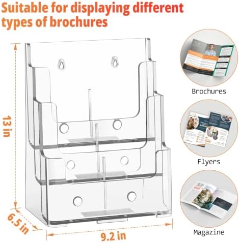 FUCDTEFC Acrylic Brochure Holder 8.5x11, Clear 3 Tier Magazine Holder Brochure Display Stand with Removable Divider for 4 x9 Inch Literature Pamphlet Flyer Holder for Wall Mount or Countertop - Image 3