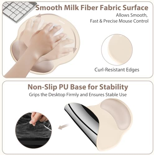 Sushret Mouse Pad and Keyboard Wrist Rest, 3-in-1 Gel Memory Foam Ergonomic Mouse Pad with Wrist Rest Set, Gaming Mousepad Arm Cushion Support for Computer Desk Accessories Cute Setup,Apricot Pink - Image 4