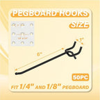 50PC 6" Pegboard Hooks for 1/4" Peg Board - Image 2