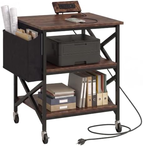 Large Printer Stand with Storage Bag, 23.6'' x 23.6'' with Power Outlet by DONGRONG