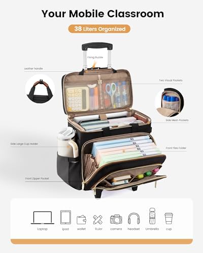 LOVEVOOK Rolling Teacher Bag, Laptop Tote with Detachable Dolly - Image 3