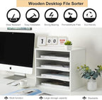 PAG-Mass Mail Sorter Organizer, Wood Countertop Literature Organizer, Office Supplies Desktop File Bill Paper Organizer for Office Home School, 4 Compartments, White - Image 4