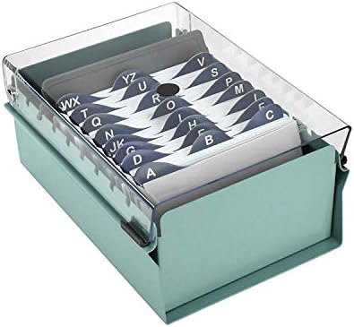 Acrimet 3 x 5 Card File Holder Organizer Box Metal Base Heavy Duty (AZ Index Cards and Divider Included) (Green Color with Clear Crystal Plastic Lid Cover) - Image 4