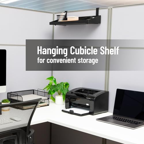 Mind Reader Hanging Cubicle Shelf, Metal Storage Organizer for Cubicle Walls up to 2 Inches Thick, 20.25" x 7", Black - Image 2