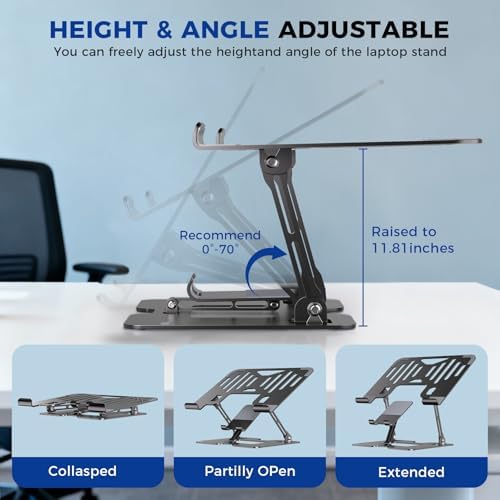 Ergonomic 2-in-1 Laptop Phone Stand for Desk, Adjustable Riser, Sturdy and Portable, Fits All Laptops and Phone（Black） - Image 4