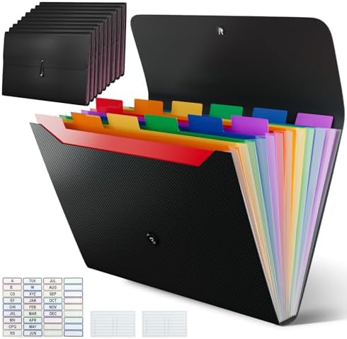 10 Pack Accordion File Organizer, 13 Pockets, Black by CowdroBrand