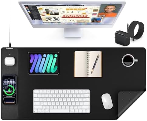 Mouse Pad with 15W Wireless Charging, XXL Large Leather Desk Mat, Black by TopmadeProduct-Ordernow