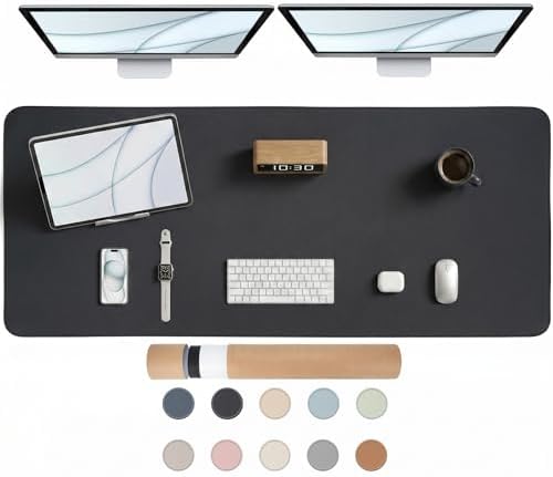 Large Desk Pad Non-Slip Desk Mat Protector for Keyboard Mouse Waterproof Vegan Leather Surface Faux Leather Laptop Mat Smooth Mouse Pad Premium Gift Tube Obsidian Black 55" x 23" by Promattoo