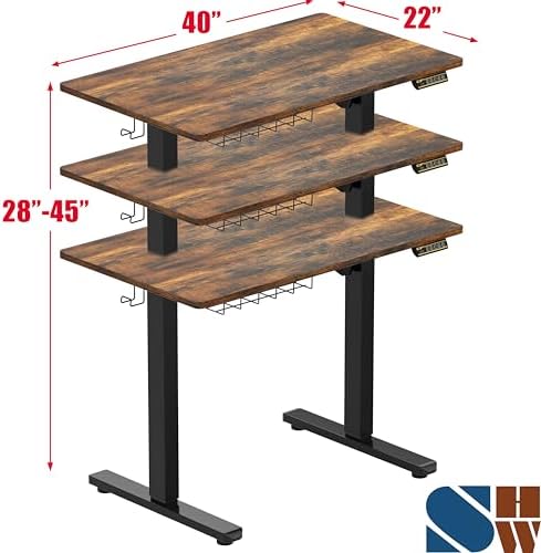 SHW 40 x 22 Inches Electric Height Adjustable Stand Desk, Rustic Brown - Image 3