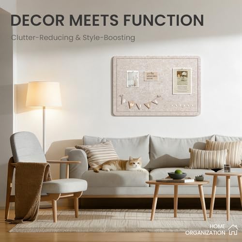 Large Bulletin Board, 35 X 24 Inches Felt Cork Board with 40 Pushpins, Foldable Felt Notice Pin Board Photo Display Board with Self-Adhesive Tape for Office Home School (Oatmeal, 35x24 inch) - Image 2