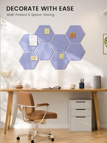 Fluxynara 8-Pack Hexagon Felt Bulletin Board Tiles, Lavender - Image 6