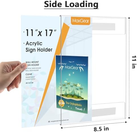 MaxGear Acrylic Sign Holder 11 x 17 Wall Mount with Tape, 6 Pack, Vertical - Image 5