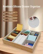 Office Drawer Organizer, Bamboo Desk Drawer Organizer with 4 Removable Dividers, Desk Organizers and Accessories with 10 Adjustable Compartments for Office Home (Gray) - Image 6