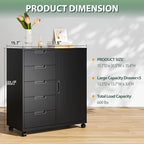 MIIIKO 5 Drawer Storage Cabinet with Door and Shelf, Mobile Lateral Cabinet on Wheels, Office Small Organizer Printer Stand, Black File Cabinets - Image 3