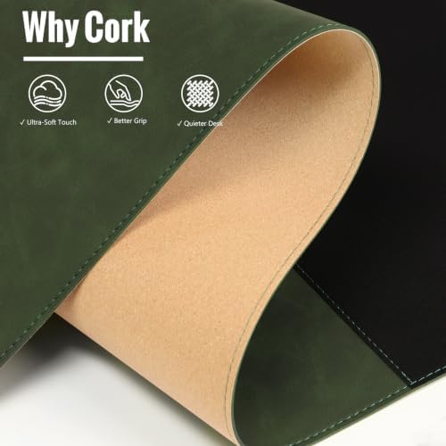 HAUTOCO Cork Desk Mat 48''x19.7'', Distressed PU Leather & Cloth Desk Pad - Image 3