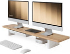 Fenge 42.5" Dual Monitor Stand with Storage Drawer & Solid Wood Legs by Fenge