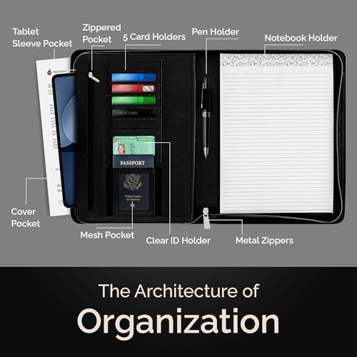 Customized Black Zippered Portfolio Binder - Engraved PU Leather Business Portfolio Organizer - Padfolio for Men & Women with US Letter Notepad, 10.5 Inch Tablet Pocket & Gift Box by Lautus Designs - Image 4