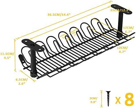 2 Packs Cable Management Tray, 14 inch Under Desk Cable Holder for Wire Management, Heavy Metal Cord Organizer Ideal for Computer Home Office Standing Tables to Hide Power Strips (Black) - Image 3
