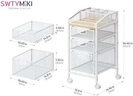 SWTYMIKI Rolling Utility Cart with Drawers - Under Desk Storage Cart with DIY Divider & Lockable Wheels, Multi-Functional Craft Art Supply Organizer for Office, Vanity, Craft Room & Studio White - Image 2