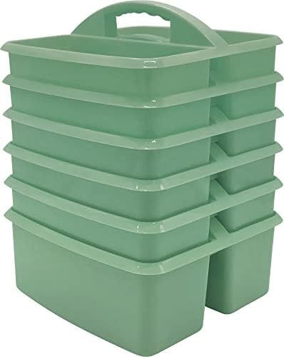 Teacher Created Resources Eucalyptus Green Portable Plastic Storage Caddy 6-Pack for Classrooms, Kids Room, and Office Organization, 3 Compartments by TeacherCreatedResourcesOS