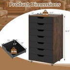 GIANTEX 7-Drawer Storage Cabinet, Mobile File Organizer with 4 Universal Casters, Wooden Vertical Filing Cabinet on Lockable Wheels for Office, Study, Living Room (19.5” x 16” x 34.5”,Brown+Black) - Image 3