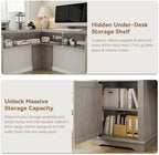 Jocoevol Farmhouse L Shaped Executive Desk with 4 Drawers and Charging Station, Wood Corner Home Office Computer Desk with File Cabinet Storage, Hidden Under Desk Storage Shelf, Headphone Hook - Grey - Image 7