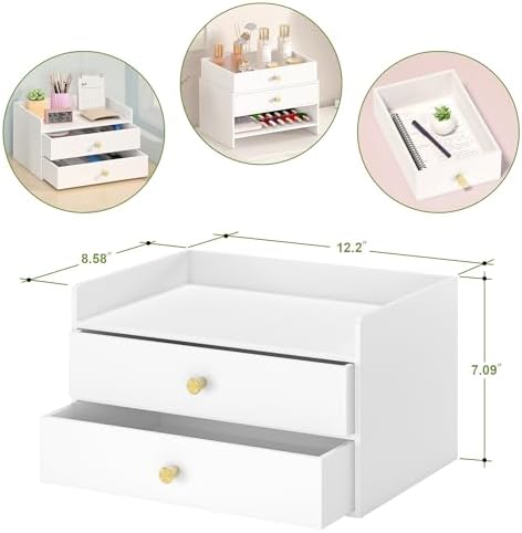 Wisuce Bamboo Desk Organizer with Drawers for Tabletop Storage (White with 2 Drawers) - Image 2