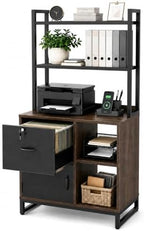 Homieasy Vertical Filing Cabinet with Bookshelf for Home Office, Walnut by Homieasy