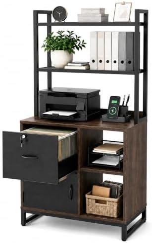 Homieasy Vertical Filing Cabinet with Bookshelf for Home Office, Walnut by Homieasy