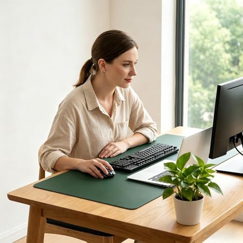 Leather Desk Mat, Office Writing Desk Pad, Large 20" x 40" Dark Green, for Top of Desks, Gift Ready Elegant Computer Desk Cover Protector PU Leather - Image 2